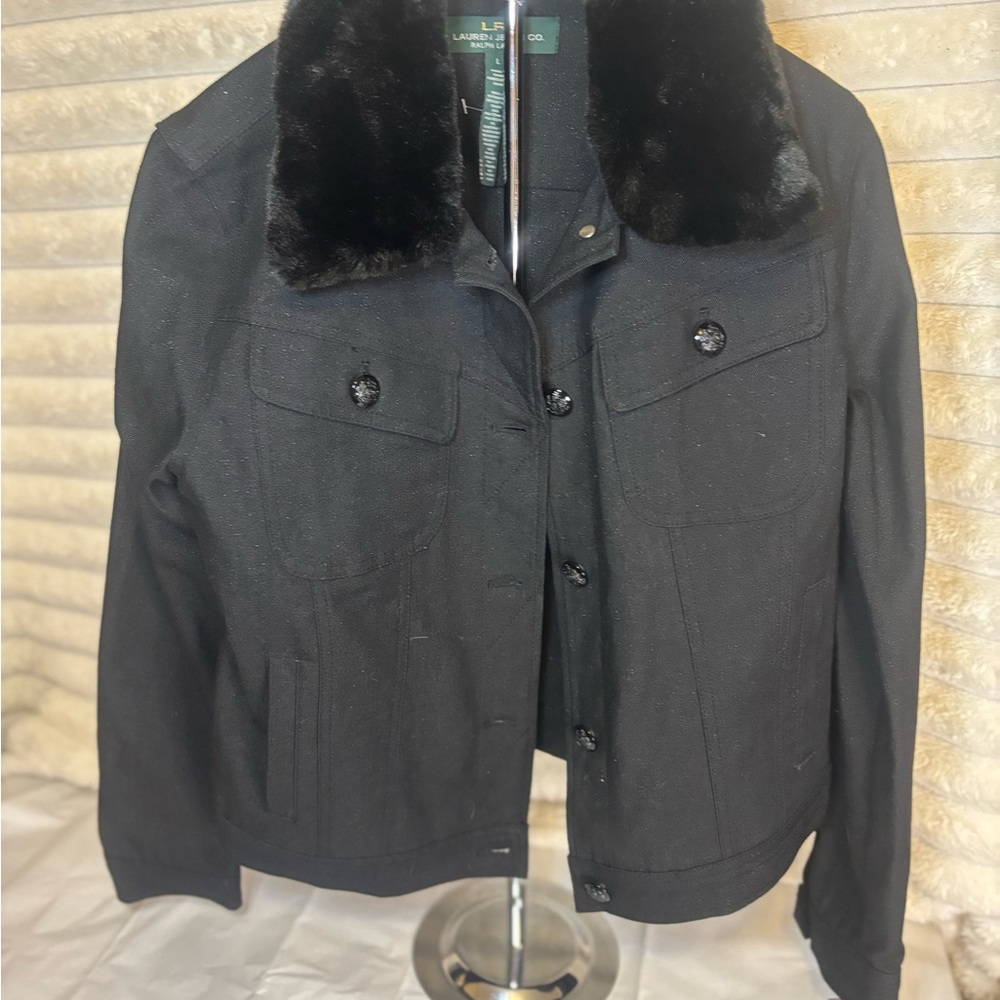Ralph Lauren Black Jean Jacket with Faux Fur Collar new with tags $148 MSRP!!
